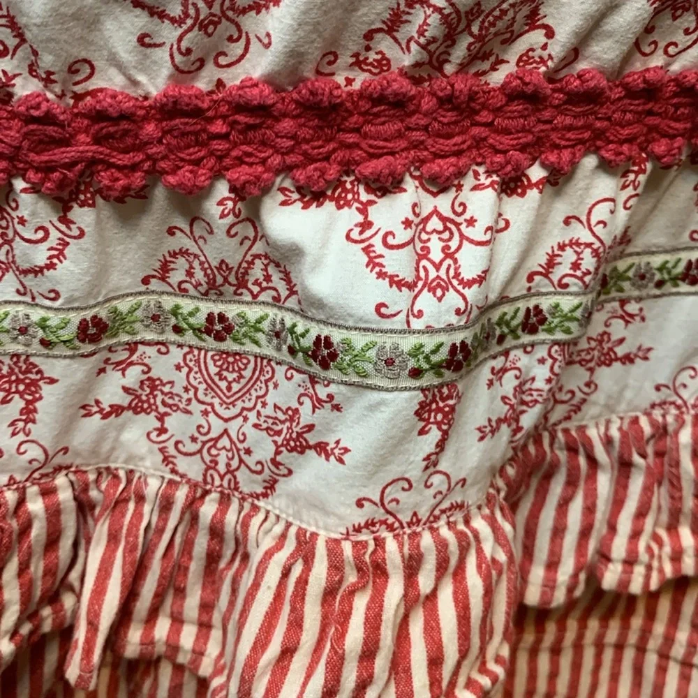 Sur La Table Peacock Embroidered Apron Red & White